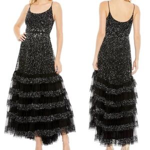 New MacDuggal Black Silver Sequin Gown 14 Party evening Sparkly gala NYE formal